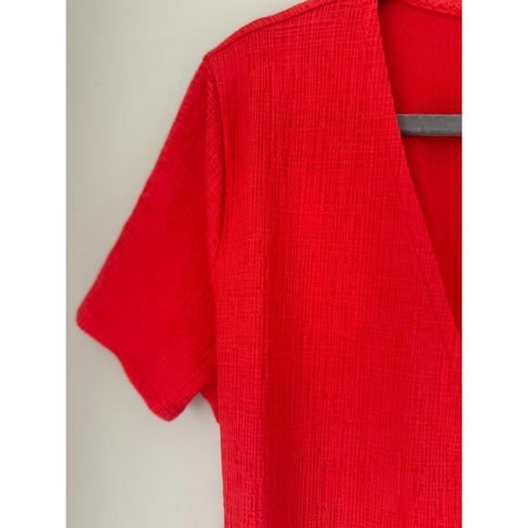 J. Crew Textured Faux Wrap Mini Dress Red Size Medium Tie Classic Office V Neck - Picture 4 of 11
